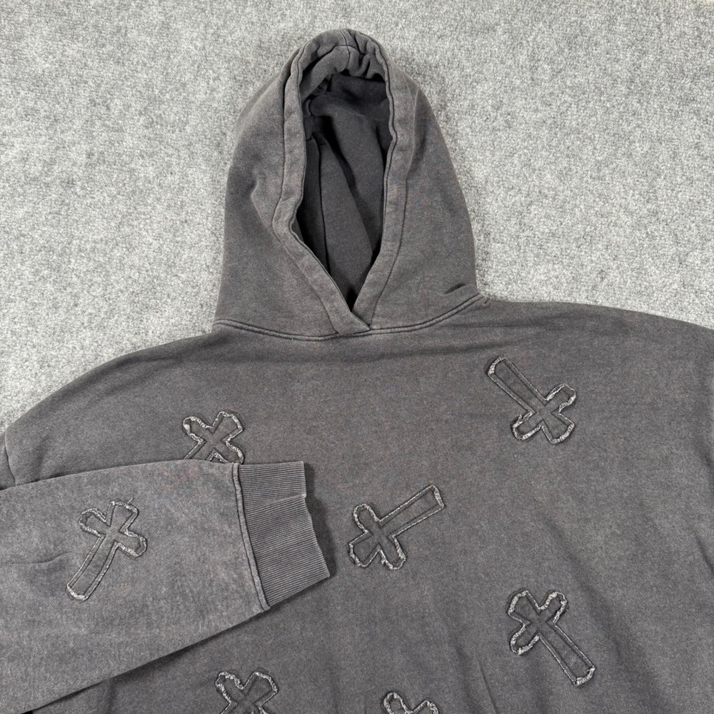 Daisyβ Street Large Gray Cross Embroidered Pullover Hoodie Relaxed Fit Women's